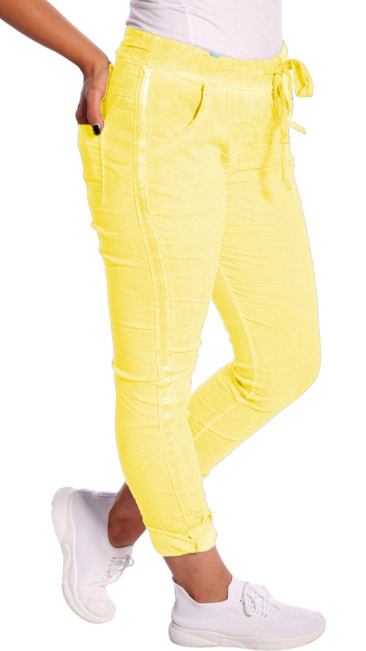 Charis Moda Jogg Pants Jogpants im stylischen Used Look mit Streifen an der Seite Gelb