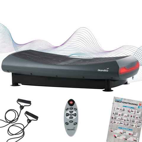 Skandika Vibrationsplatte 3D Vibration V2000 (grau) Curved Design, 2 Starke Motoren, Trainingsbänder, Poster, Fernbedienung, Bluetooth
