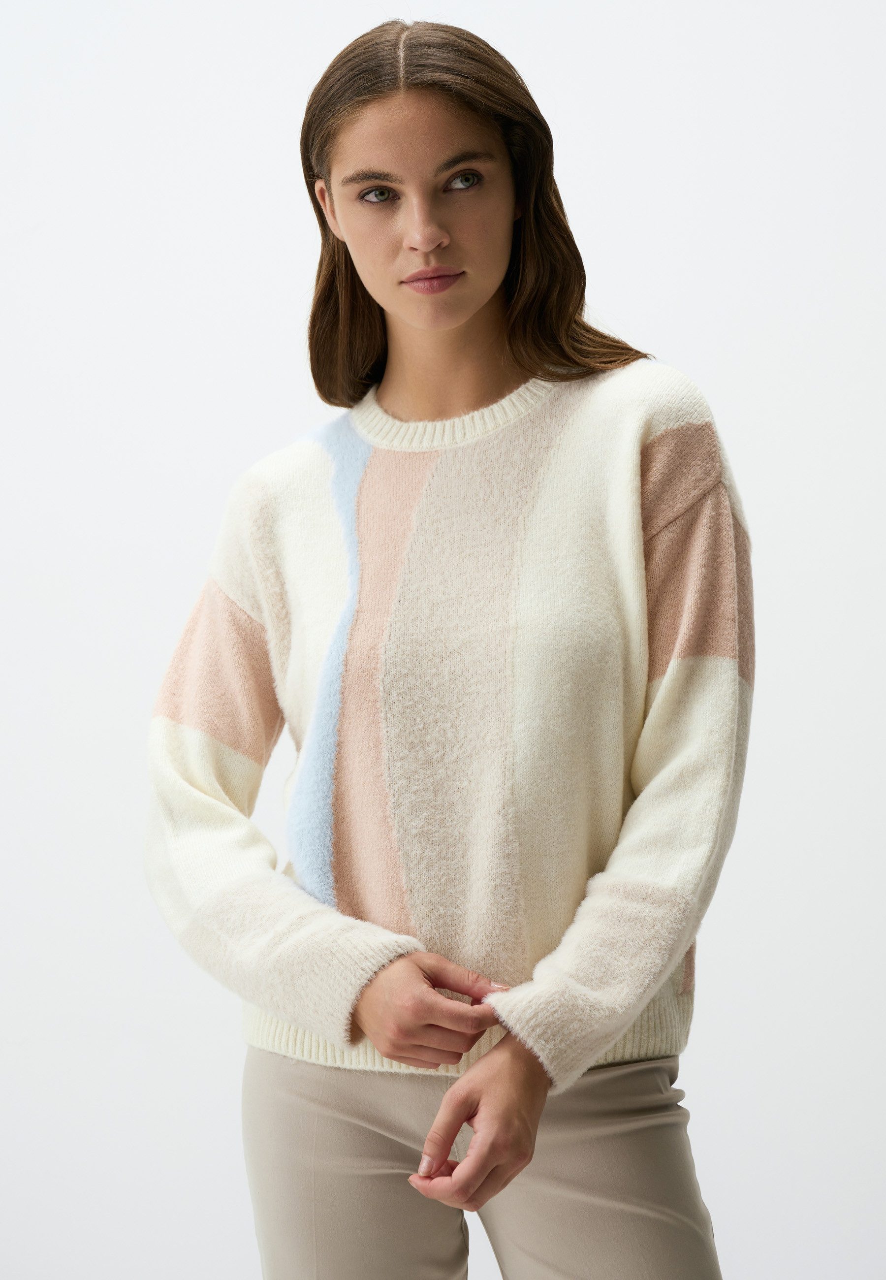 Strickpullover Ecru Pastell Gestreift Pullover
