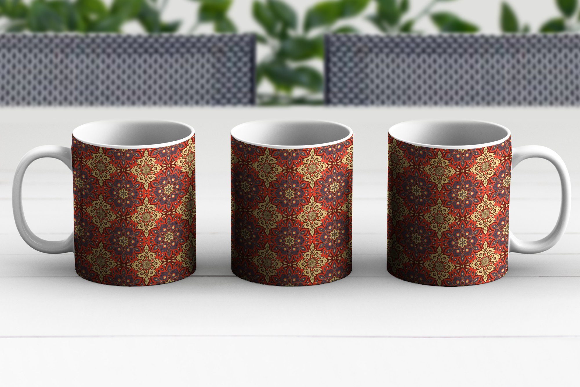Becher, Blumen Muster, Keramik, Geschenk - Kaffeetassen, - MuchoWow Boho Tasse Teetasse, Mandala Teetasse, -