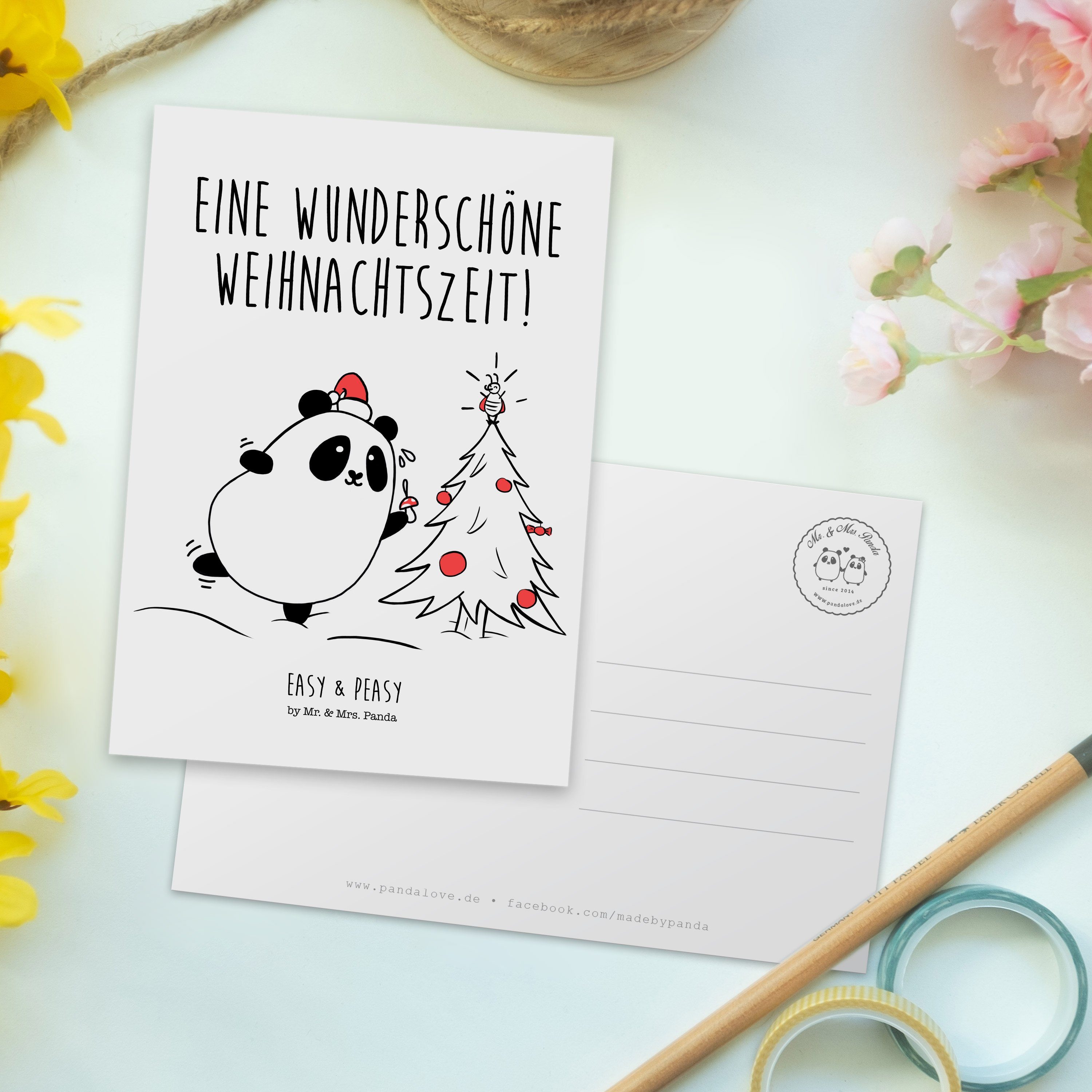 - Weiß & Grußkarte, - Panda Easy & Geschenkkar Peasy Geschenk, Mr. Weihnachtszeit Mrs. Postkarte