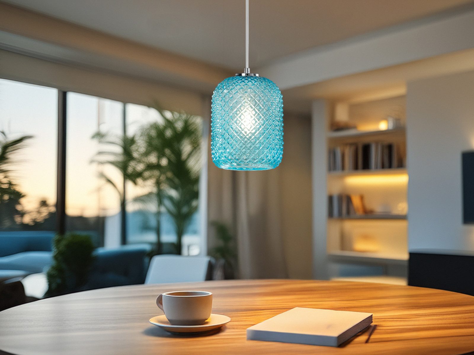 Luce Ambiente Design LED Pendelleuchte, Dimmfunktion, LED wechselbar, Warmweiß, mit Glas Lampenschirm Blau über Kücheninsel & Kochinsel hängend Ø 15cm
