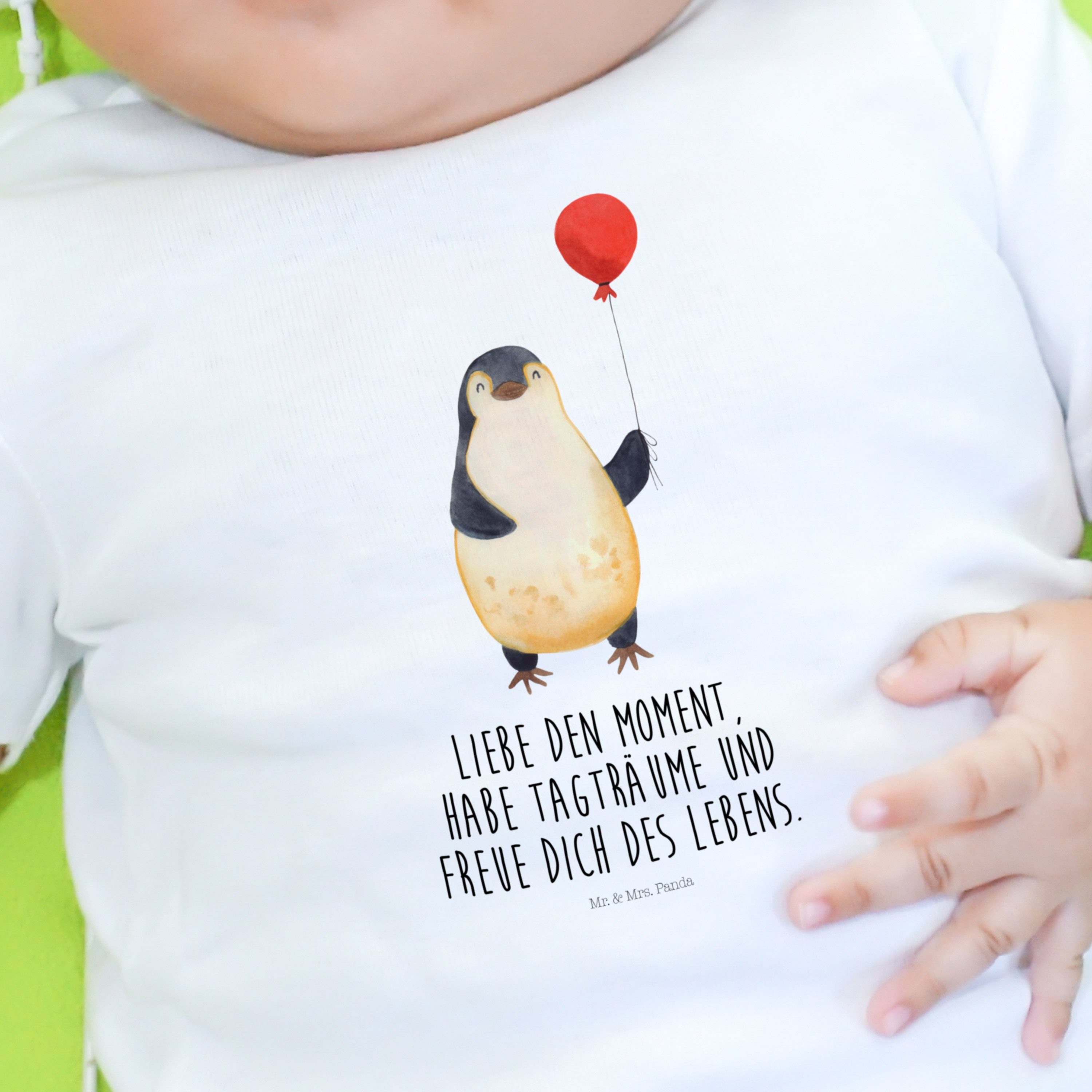 Mr. & Mrs. - Strampler (1-tlg) Langarm, neues Pinguin Geschenk, - Tagträume, Weiß Panda Luftballon Leben