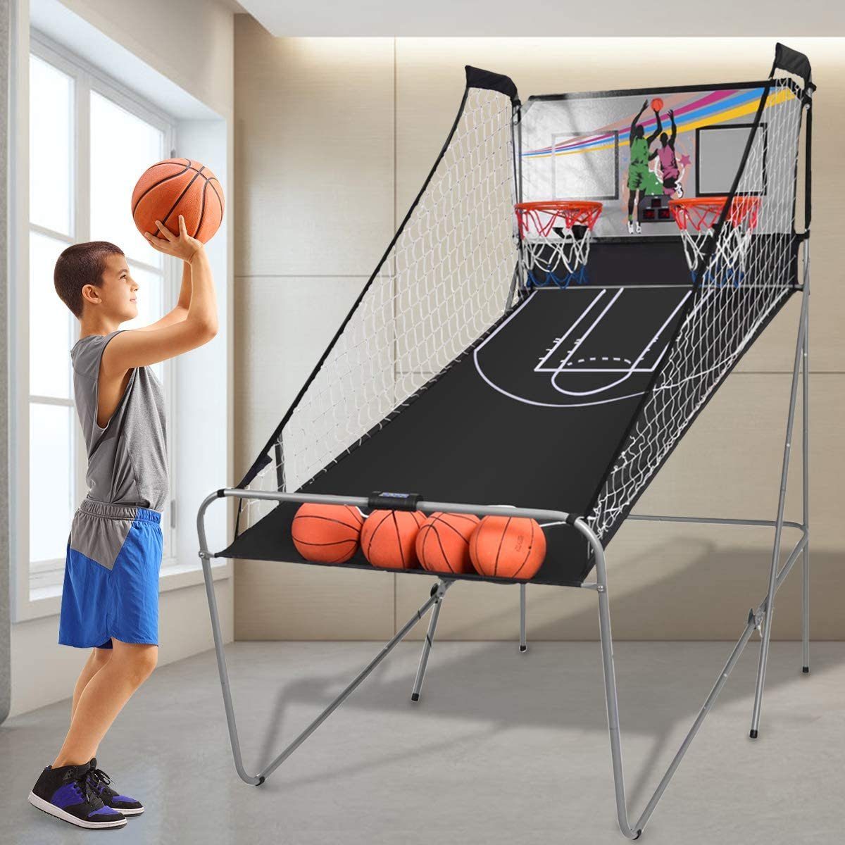 (Set), grau mit Punktezähler Basketballständer KOMFOTTEU Basketball-Schießmaschine