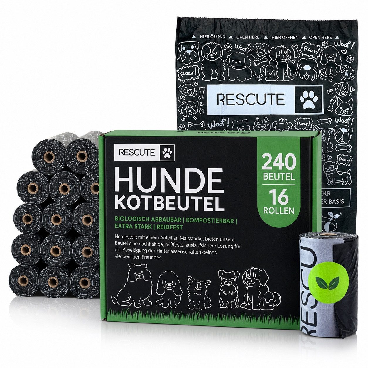 Rescute Hundekotbeutel Biologisch Abbaubar, Kompostierbar, 120 Gassibeutel