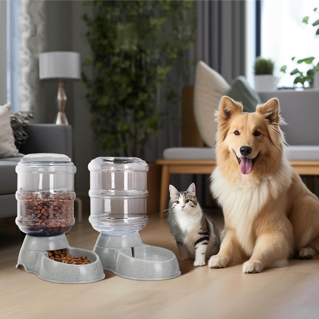 Navaris Futterautomat Navaris Futter- und Wasserspender für Hund und Katze, Dunkelgrau