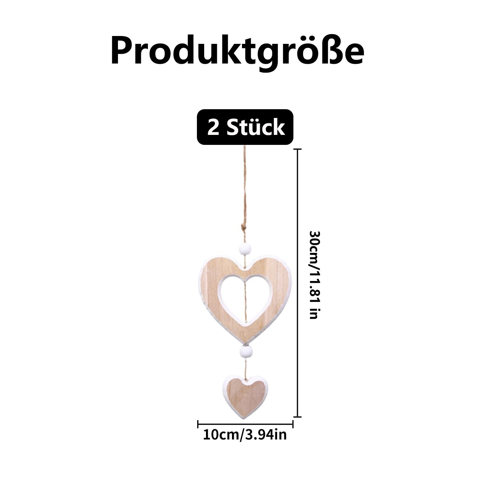 FOUORTUNATE-BEE Dekohänger 2 Stück Holz Herz Dekohänger Fensterdeko Hängend (Holzherzen Hängedeko Fenster Deko Hängen, 2 St., für Hochzeit Wohnzimmer Dekohänger – Bild 5 von 5