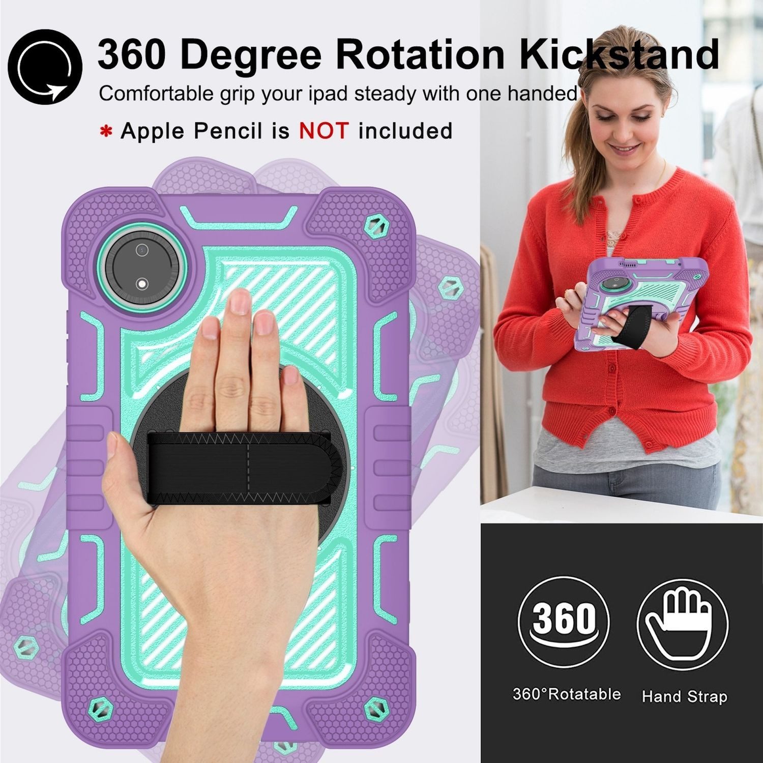 Wigento Tablet-Hülle Für Xiaomi Redmi Pad SE 8.7 360 Grad Rotation Hybrid PC Hülle Lila, 360-Grad Rotation, Schultergurt und Ständer