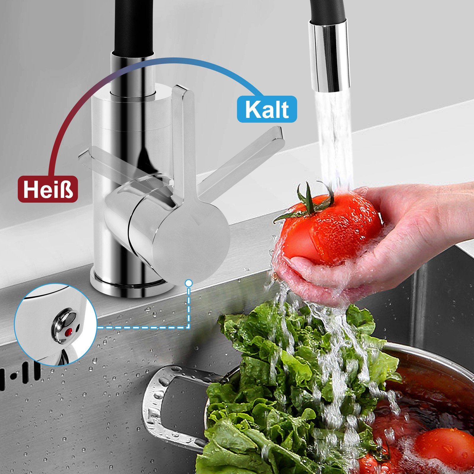 XIIW Küchenarmatur "Silikonschlauch (360° Spültisch Küchenarmatur,Messing Mischbatterie Einhebel " Anschlussschläuche) mit 2 Flexible Wasserhahn Armatur Drehbar Küchen,Hochdruck