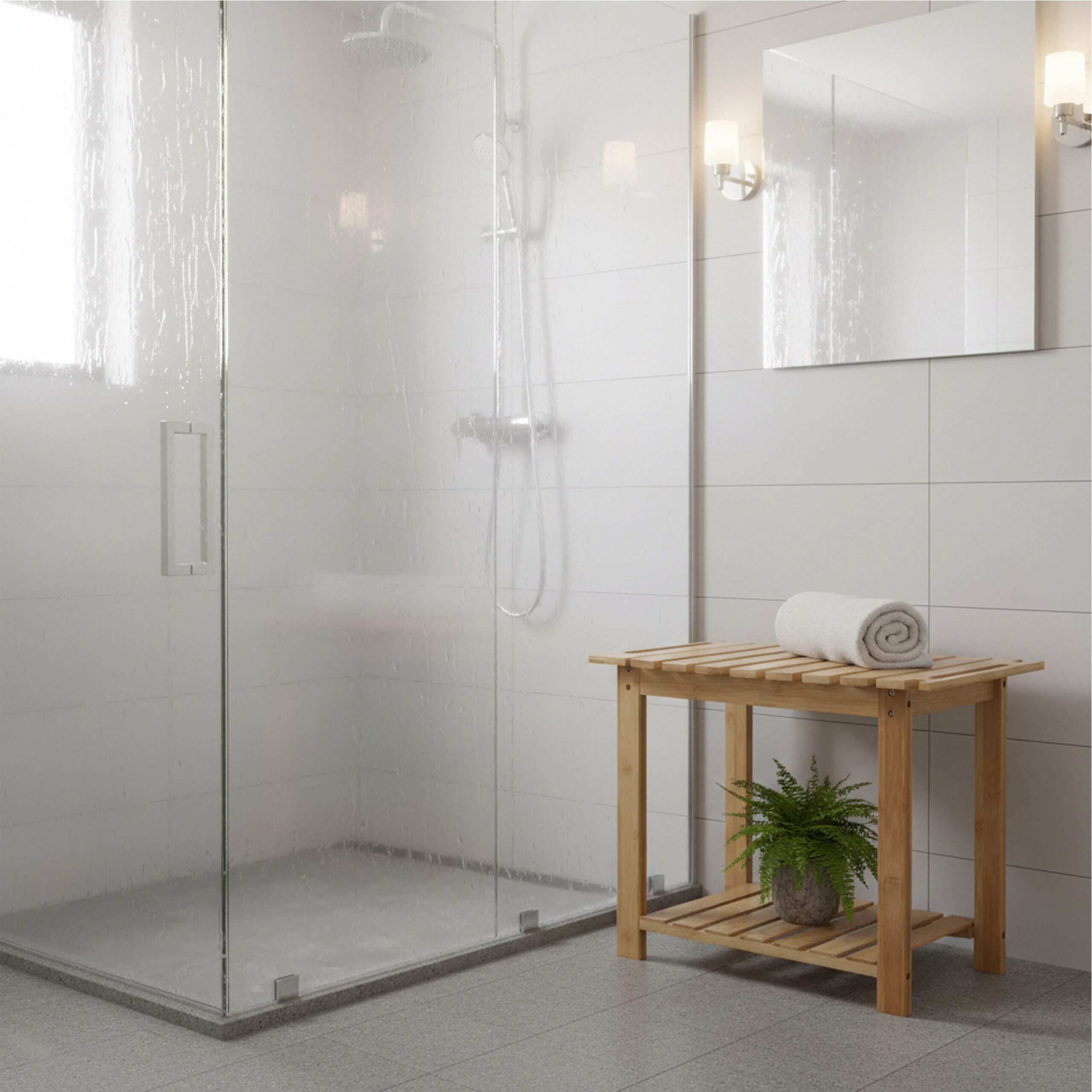 relaxdays Badhocker aus Bambus mit Ablage