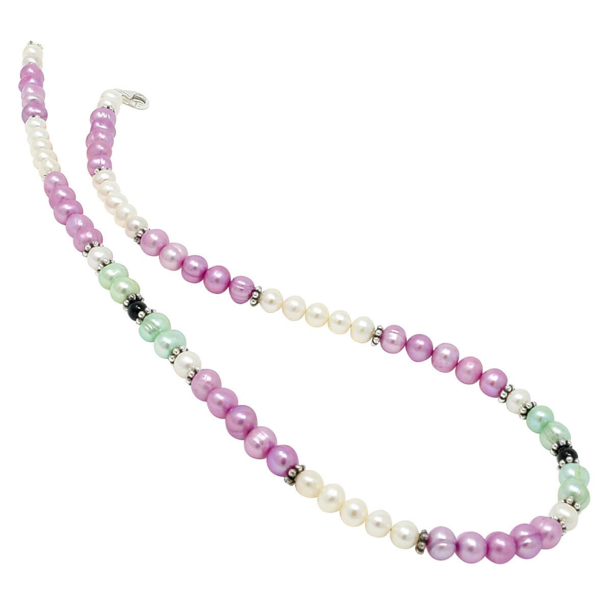 Schmuck Krone Perlenkette Kette aus Süßwasser Perlen, pink hellgrün weiß schwarz, Silber 925