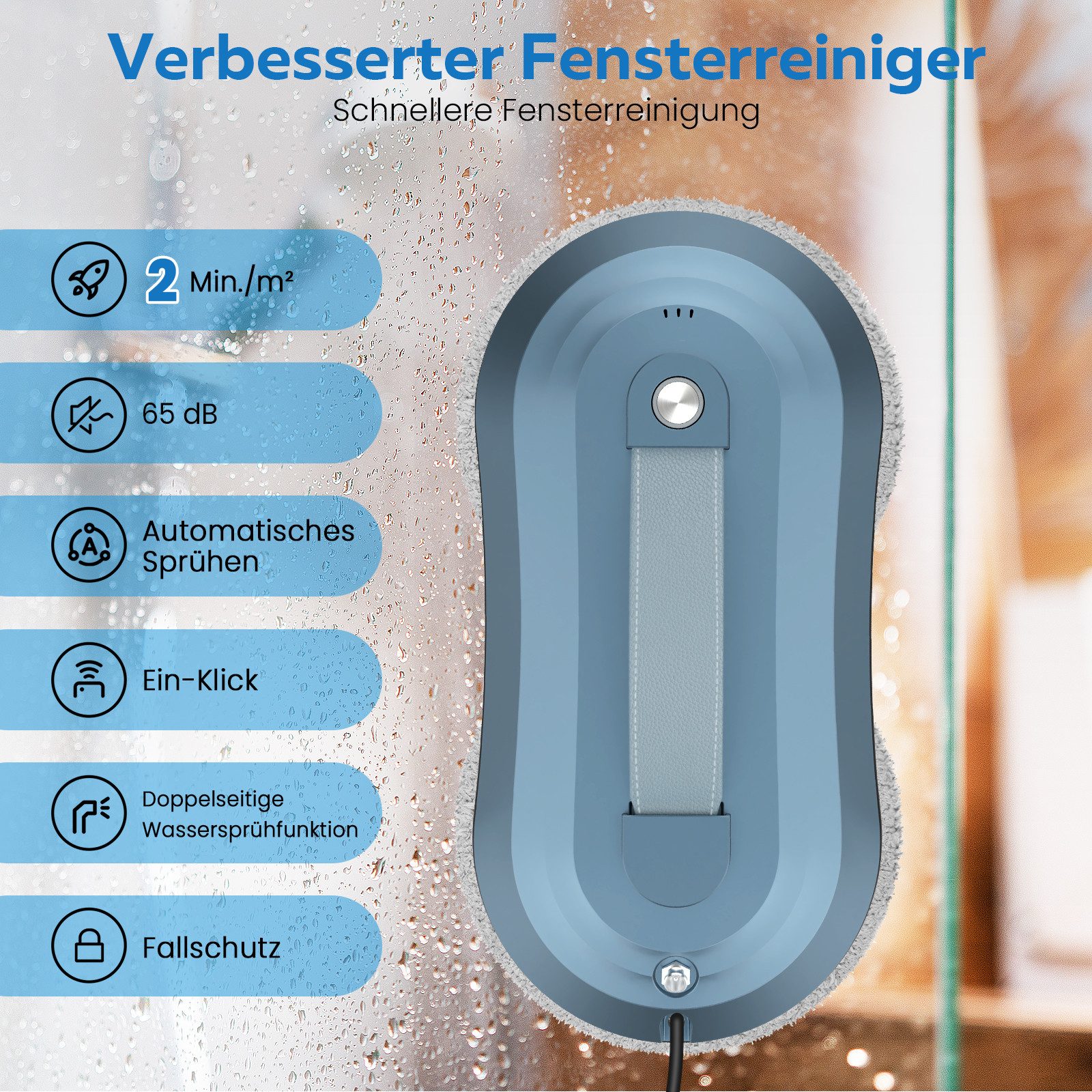 Rebonique Fensterputzroboter 5600Pa Automatischer Fensterroboter Mit Wasserstrahl Sprühfunktion, Fensterputzroboter Rahmen, Rahmenloses Fenster