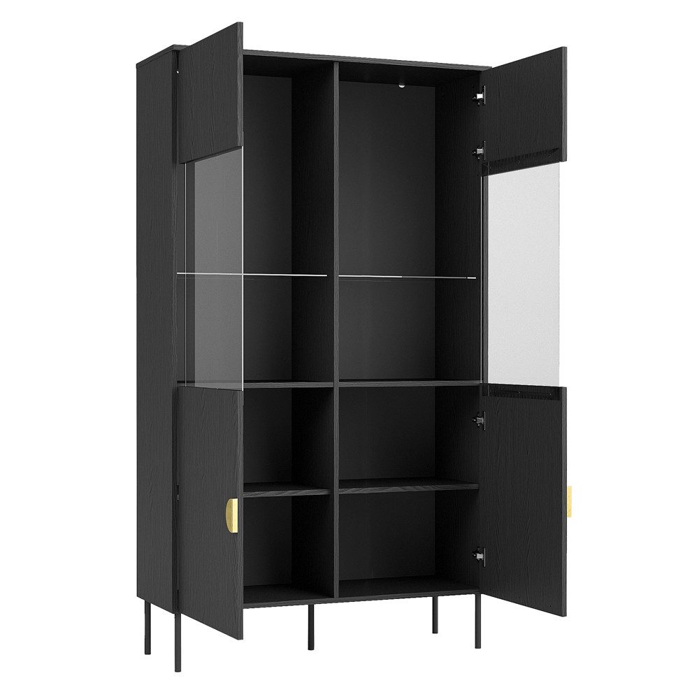 Lomadox Vitrine MOLONG-166 Vitrinenschrank Schrank schwarz Glas Wohnzimmer Esszimmer 107/188/40cm