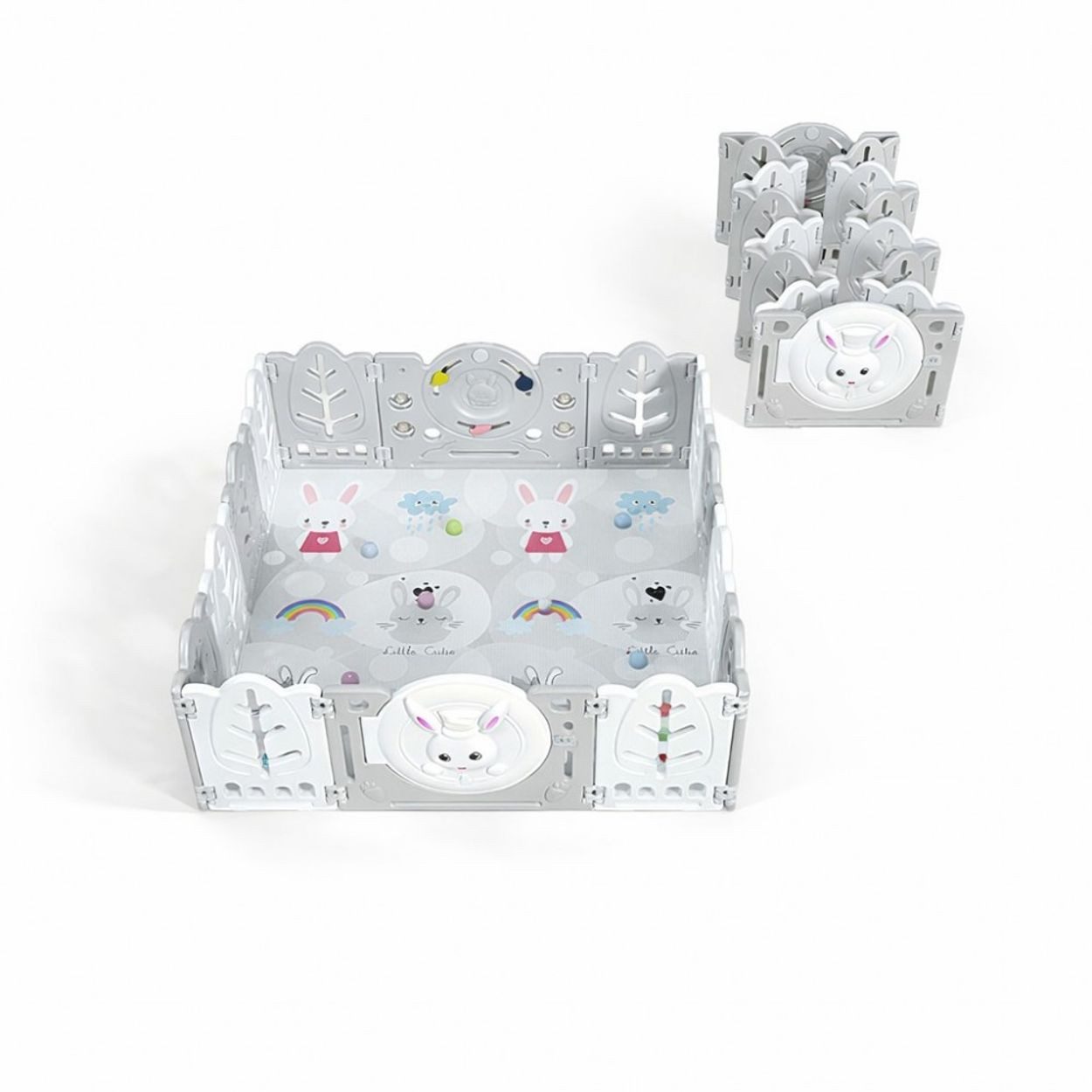 Cangaroo Laufstall Laufstall white Rabbit 160x115, Basketballkorb 50 Bälle Matte klappbar