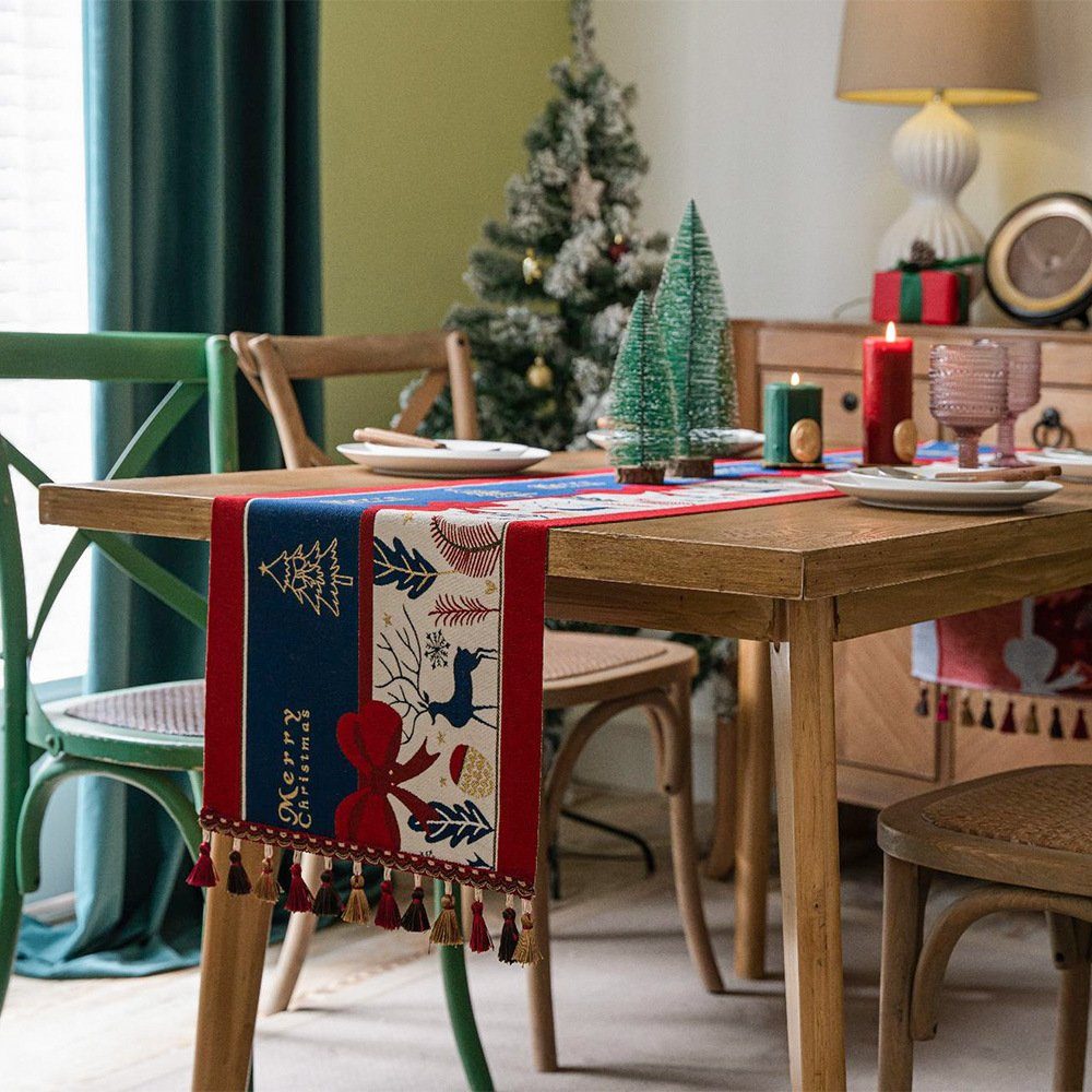 Quaste Tischdecken, Rouemi Tischband Weihnachten Tischdecken, Weihnachten Elch 35×200cm 35×180cm,