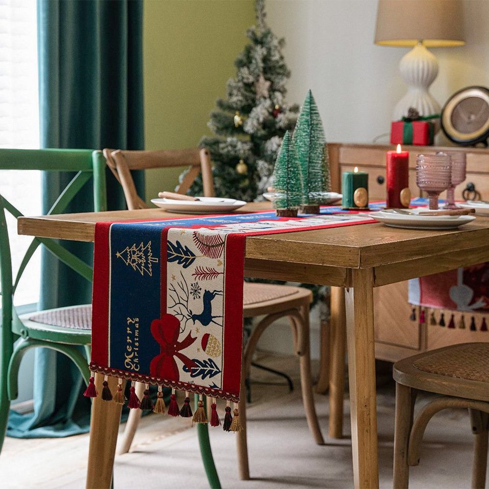 Rouemi Tischband Weihnachten Tischdecken, Weihnachten Elch Quaste  Tischdecken, 35×180cm, 35×200cm, Vorteile: weich, atmungsaktiv,  hitzebeständig, lichtecht, langlebig