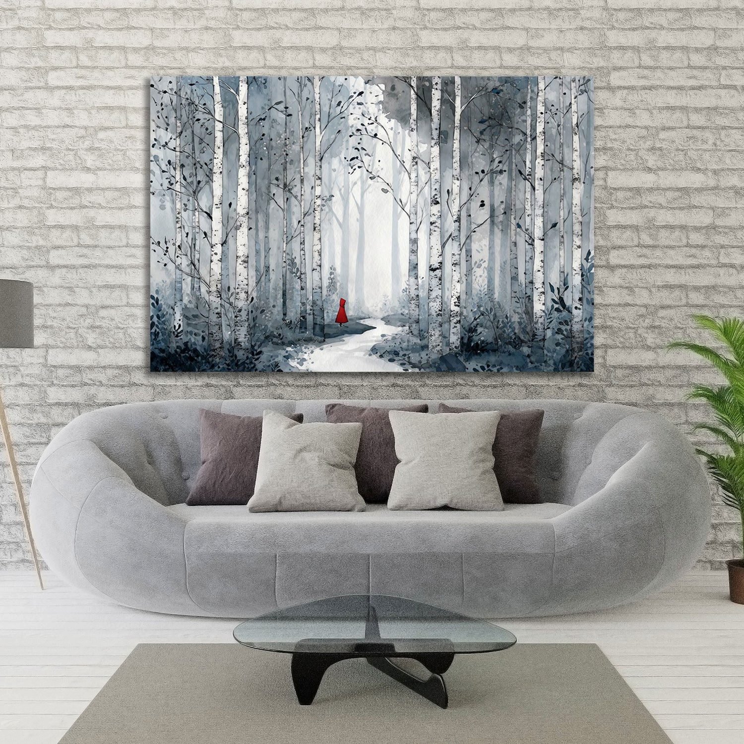 Artedinoi Leinwandbild Birkenwald Landschaft Weg im Wald Wandbild Leinwandbild Kunstdruck XL, Birkenwald mit Waldweg