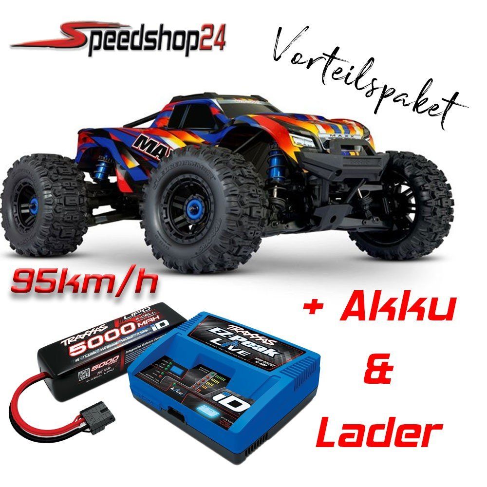 Traxxas Modellbausatz Traxxas MAXX Wide 1:10 RTR VXL 4S Regler incl. Akku & Lader Gelb 89086