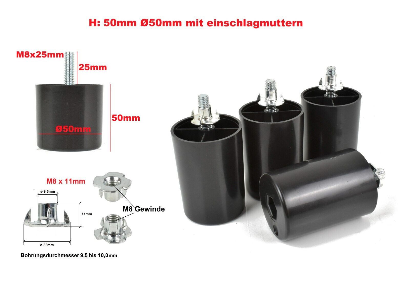 Prima-Online Möbelfuß 4x Möbelfüße aus Kunststoff Möbelbeine Möbelgleiterfu günstig online kaufen