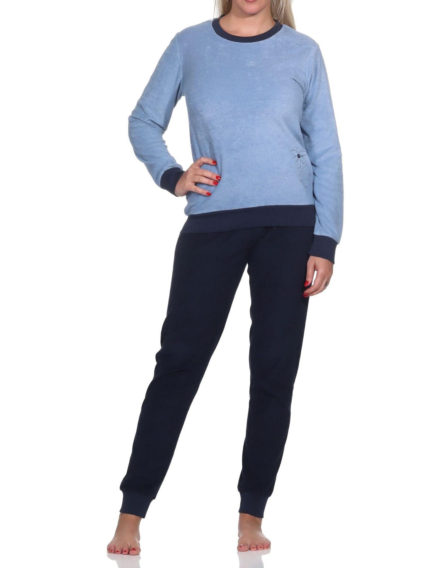 Normann Pyjama Damen Frottee langarm Schlafanzug mit Bündchen - auch in Übergröße