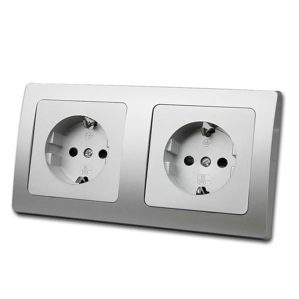 ChiliTec Unterputz-Steckdose DELPHI Doppel-Steckdose silber Schuko 250V~/16A