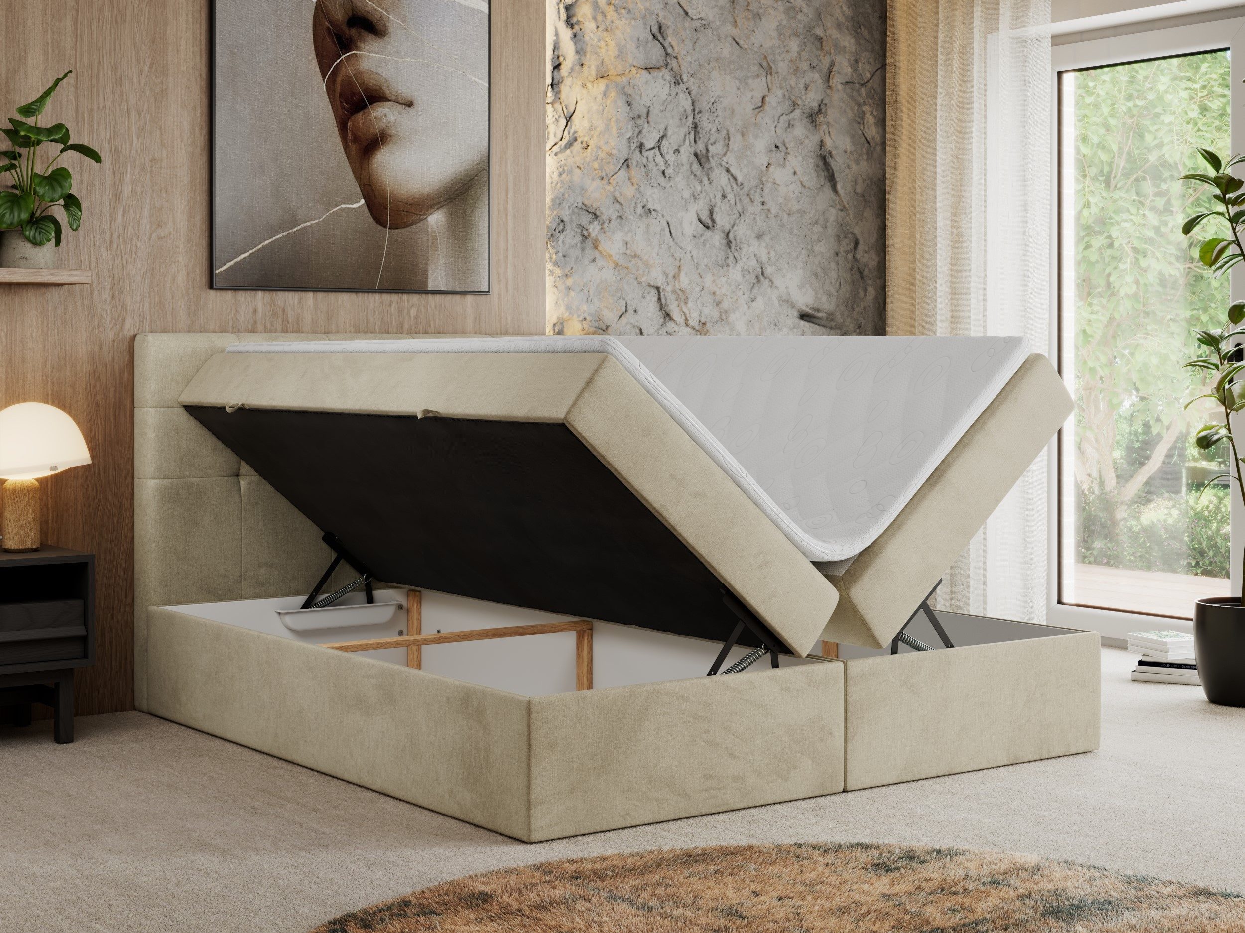 MKS MÖBEL Boxspringbett CENTOS (Set, Packung, Gepolsterte Kopfstütze, T30-Schaum, Topper T25/Visco, Modern), Doppelbett, Multipocket-Matratzen, zwei Bettkästen