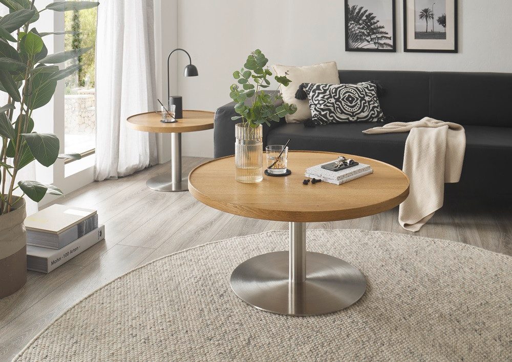 MCA furniture Couchtisch Couchtisch Monteverde, rund, Ø60/Ø80, Eiche / Edelstahl, verschied (no-Set), Breite 60 cm,Tischplatte aus Echtholz furniert