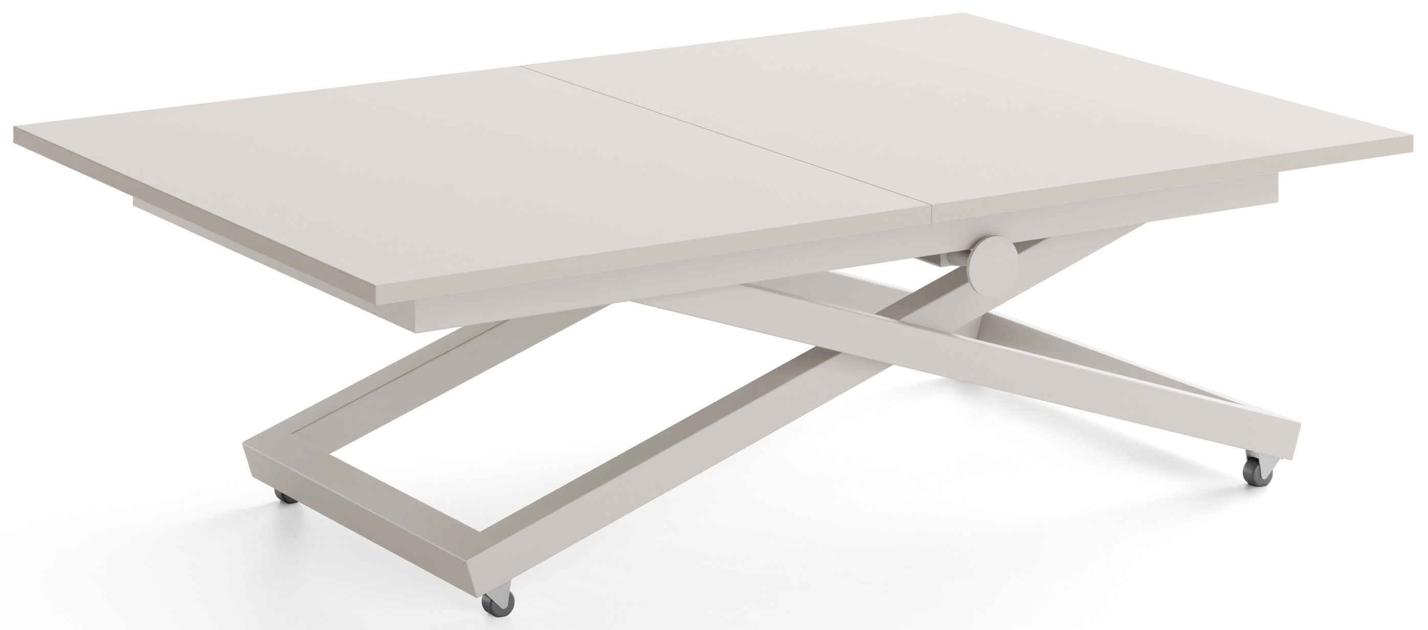 WFL GROUP Couchtisch Axen Ausziehbarer Höhenverstellbarer Couchtisch mit X-Metallgestell (MADE IN EU, 120 x 80 cm ausziehbar auf 160 cm, höhenverstellbar von 38 bis 75 cm), Multifunktional Rechteckiger Wohnzimmertisch mit Rollen