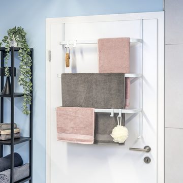 bremermann Handtuchhalter Tür-Hängeregal, Tür-Handtuchhalter mit 4 praktischen Haken, weiß