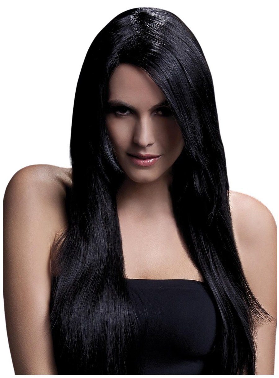 Smiffys Kostüm-Perücke Langer Straight Cut schwarz - Perücke für Fasching, Hochwertige Kunsthaar-Perücken aus der Fever Wig Collection