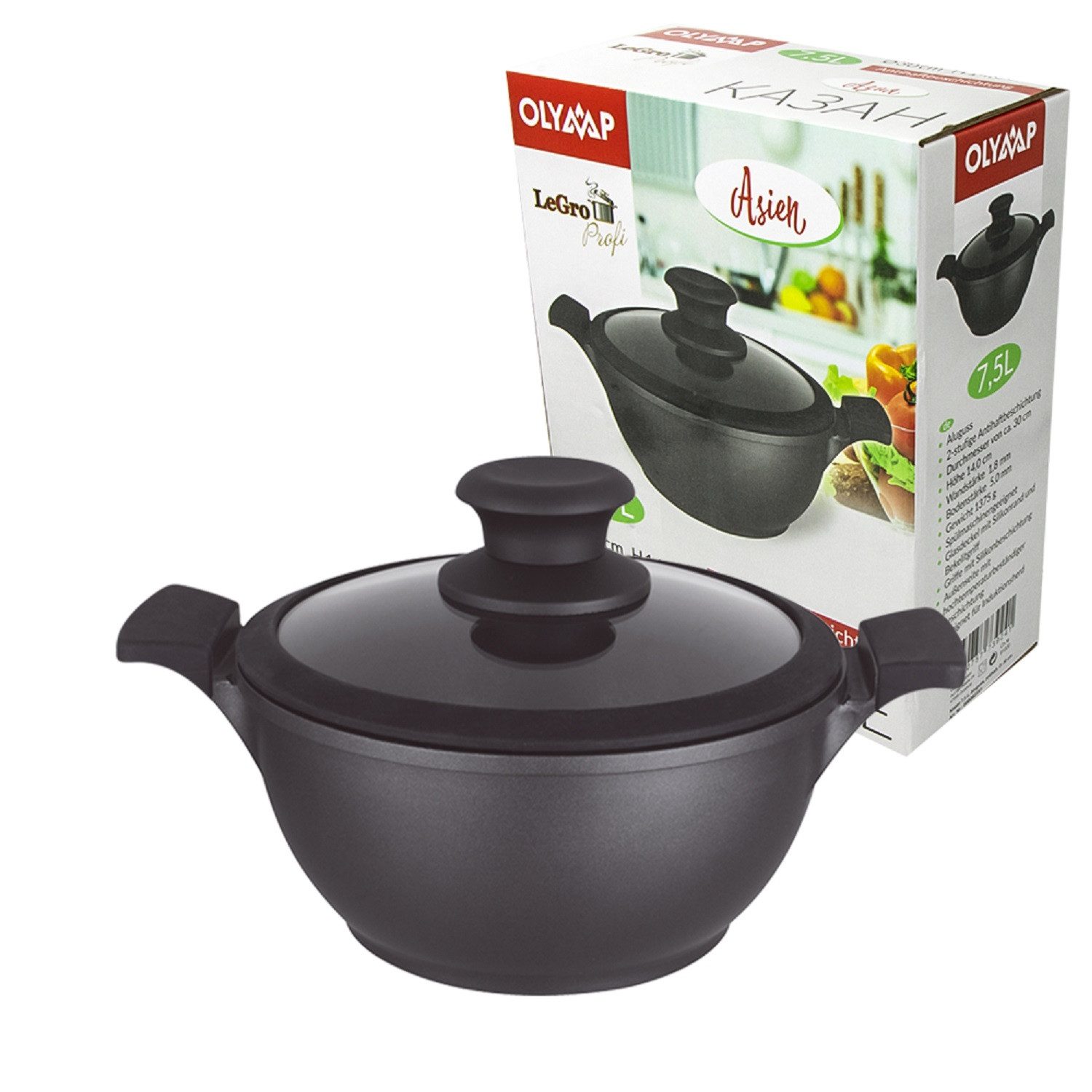 Olymp Handels GmbH Feuertopf Casserole 7.5L Topf Kochtopf Induktion Kazan aus Aluguss Wok 7.5L