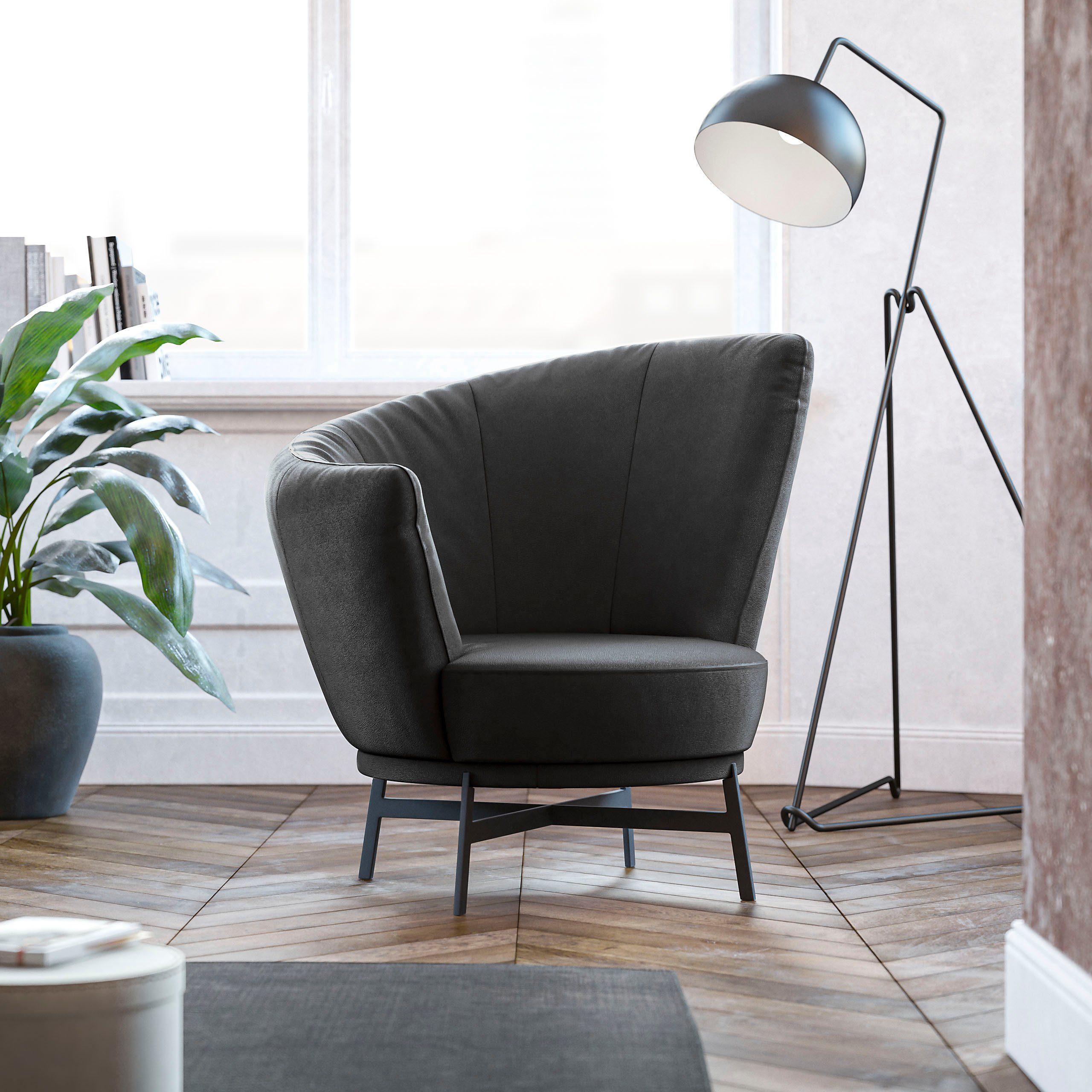 Musterring Drehsessel Kleo, mit Drehfunktion um 360°, inkl. Nierenkissen, in zertifiziertem Leder