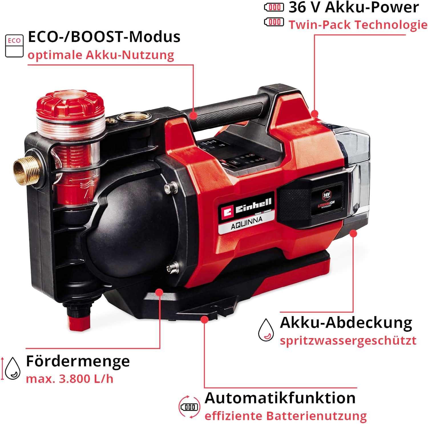 Einhell Akku-Gartenpumpe AQUINNA 36/38 F LED günstig online kaufen