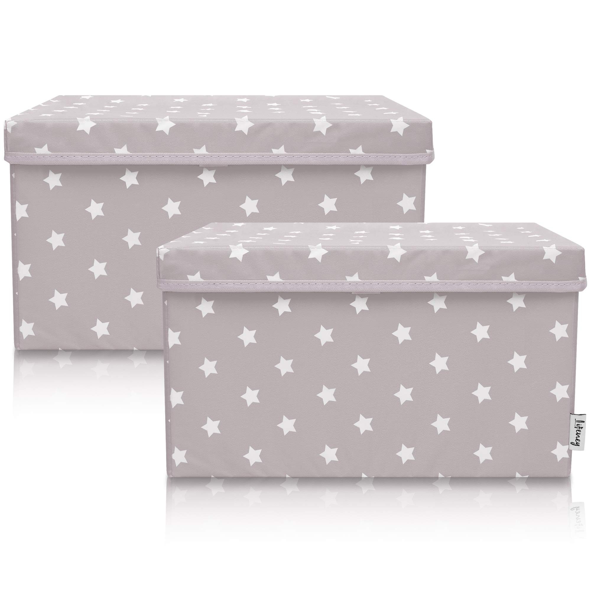 Lifeney Aufbewahrungsbox Aufbewahrungsbox Kinder 2er-Set 37x25x21cm für Kinderzimmer, Hellgrau mit Sternenmuster, vielseitig einsetzbar im Wohnbereich