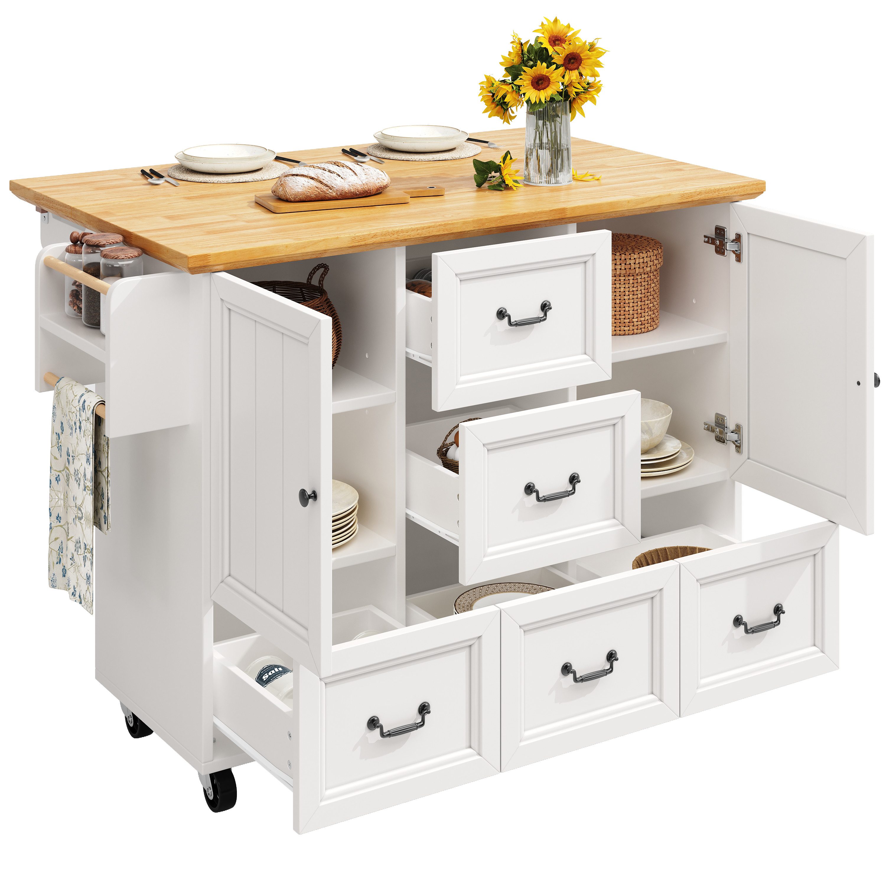 KLAM HOME Kücheninsel Kücheninsel mit ausziehbarer Arbeitsplatte und Rollen günstig online kaufen