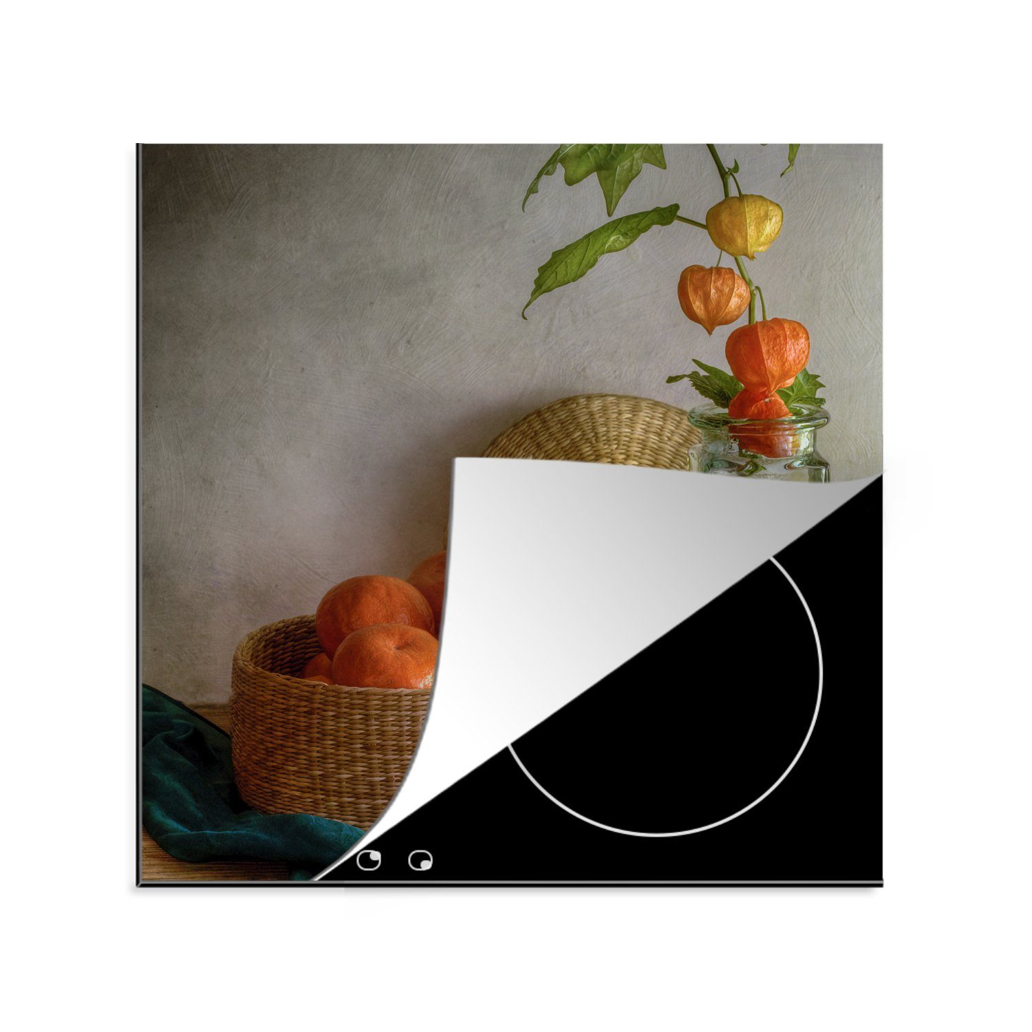 (1 Vase, Mandarine tlg), Ceranfeldabdeckung, - Stilleben Herdblende-/Abdeckplatte 78x78 Vinyl, küche cm, Arbeitsplatte MuchoWow für -