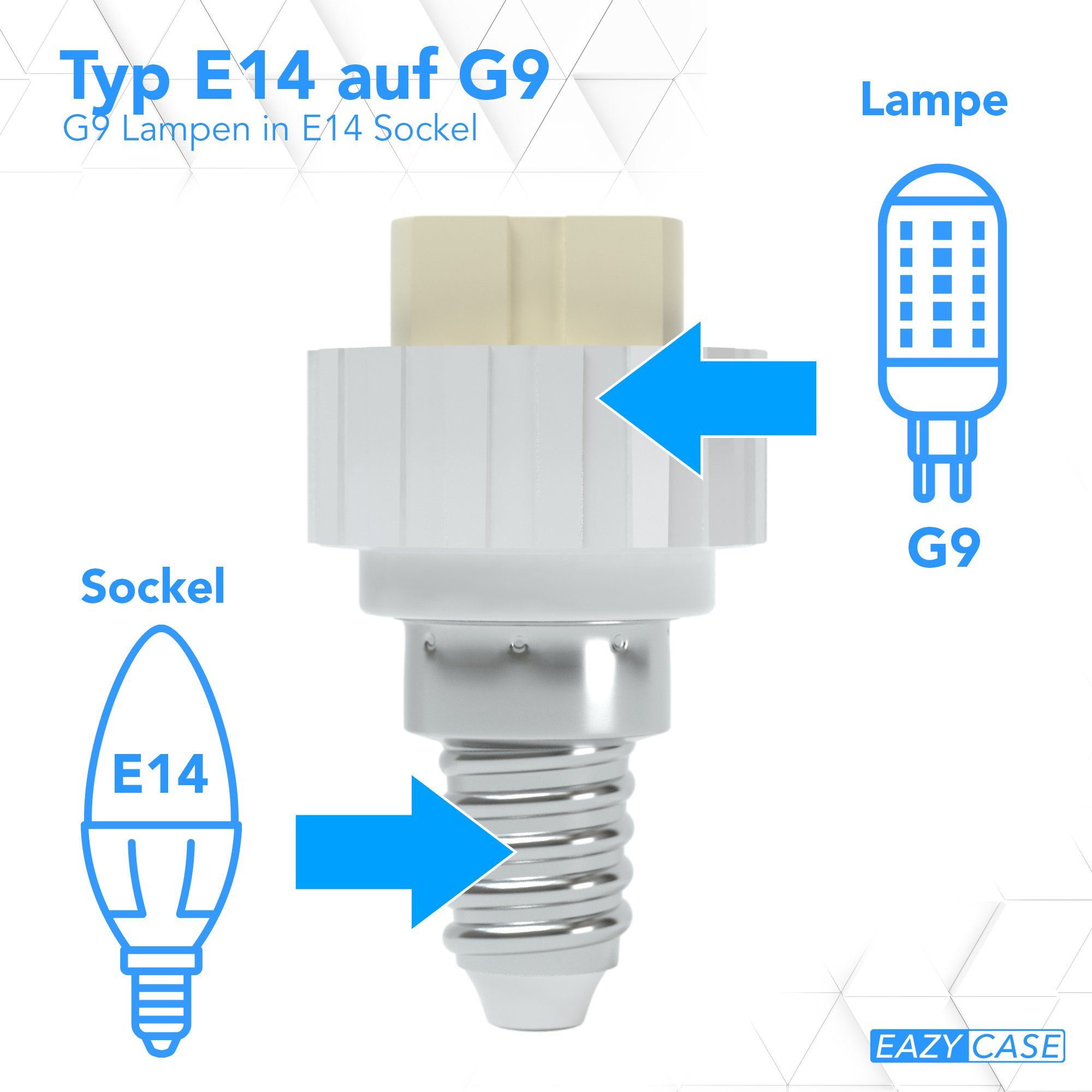 EAZY CASE Lampenfassung Lampensockel Sets E14 auf G9 Adapter Fassung Lampe Stecker Glühbirne, (Spar-Set), Lampenadapter E14 zu G9 Adapter Lampen LED Halogen Energiesparlampen
