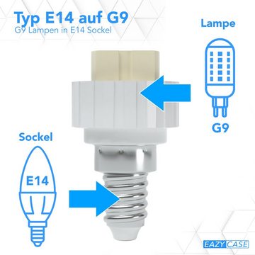 EAZY CASE Lampenfassung Lampensockel Sets E14 auf G9 Adapter Fassung Lampe Stecker Glühbirne, (Spar-Set), Lampenadapter E14 zu G9 Adapter Lampen LED Halogen Energiesparlampen