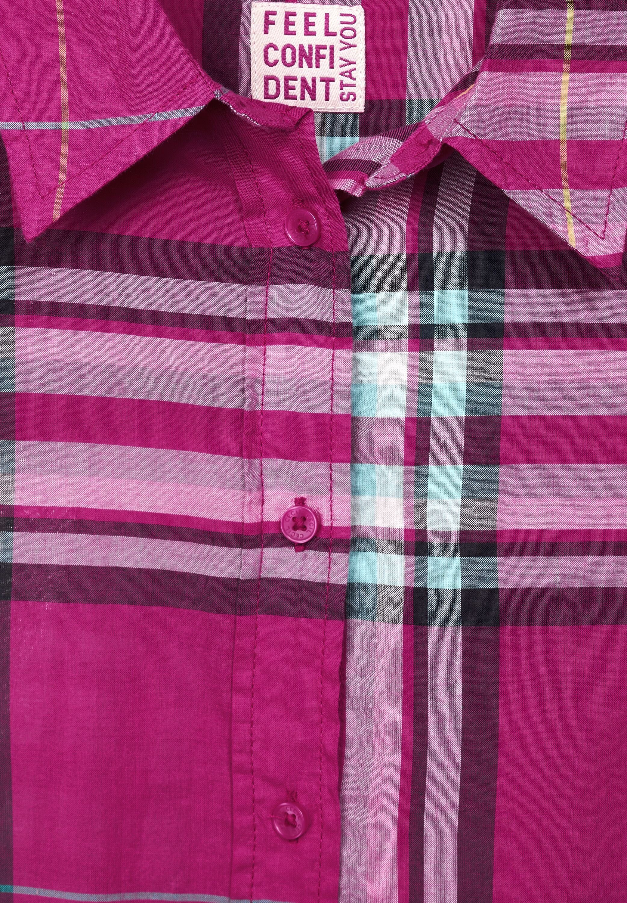 Bluse Hemdbluse Cecil (1-tlg) in mit Nicht Vorhanden Karomuster Cool Klassische Pink Cecil