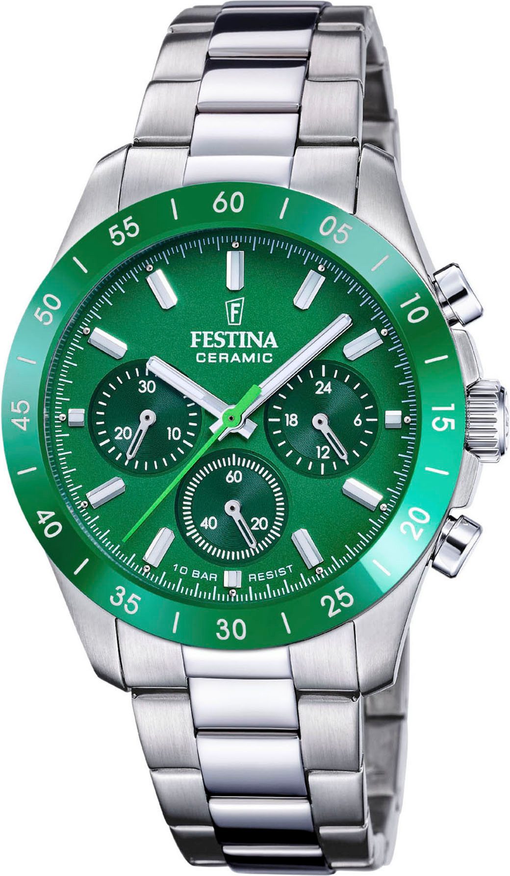 Festina Chronograph Ceramic F20693/5, Quarzuhr, Armbanduhr, Damen, Herren, Edelstahlarmband, Keramiklünette