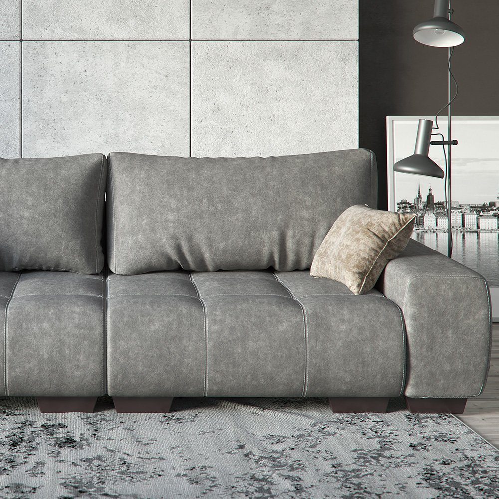Schlaffunktion Grau Couch - VitaliSpa® Schumstoff PERRY Anthrazit Sofa Schlafsofa