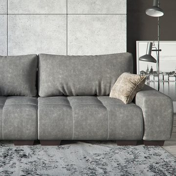 VitaliSpa® Schlafsofa Sofa PERRY Schlaffunktion - Anthrazit Couch Schumstoff Grau