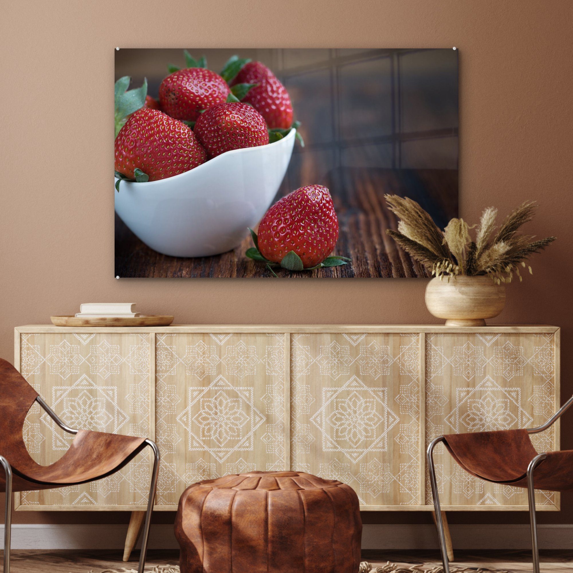 MuchoWow Acrylglasbild Erdbeere - Schale St), Obst, (1 - & Wohnzimmer Acrylglasbilder Schlafzimmer