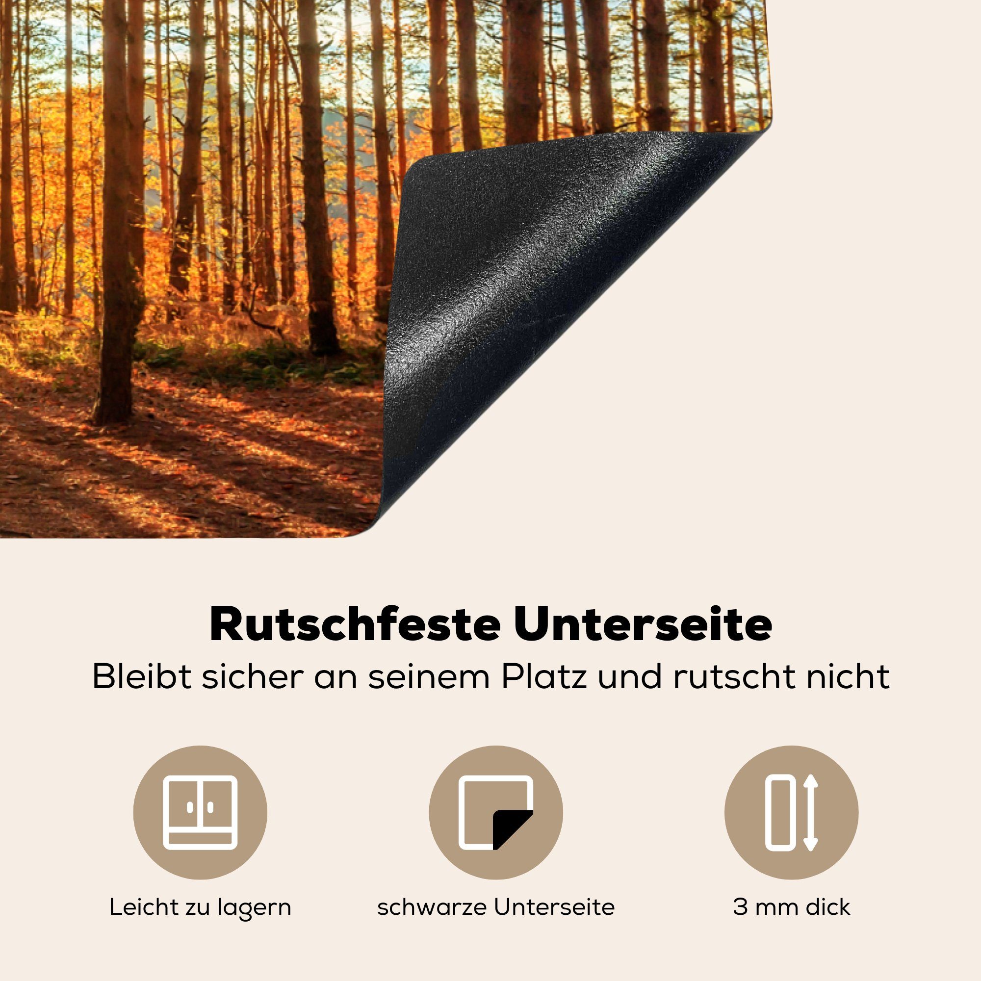 81x52 küche, Vinyl, Herdblende-/Abdeckplatte tlg), Herbst Schutz für die Baum, Sonne - Ceranfeldabdeckung (1 cm, MuchoWow - Induktionskochfeld