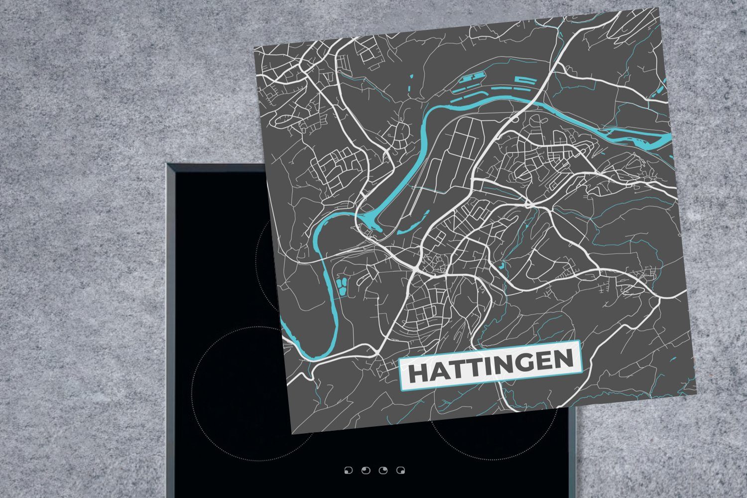 - 78x78 für Hattingen tlg), Deutschland Ceranfeldabdeckung, - MuchoWow Stadtplan Herdblende-/Abdeckplatte - Arbeitsplatte (1 küche Karte, cm, Vinyl,
