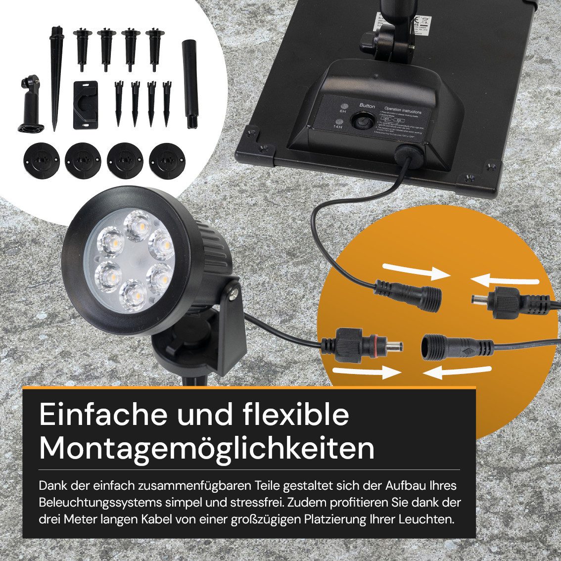 ENOVALITE LED Solarleuchte LUXULA Solar-Gartenstrahler 200lm 3000K Warmweiß Erdspieß Dimmbar, Warmweiß – Bild 3 von 5