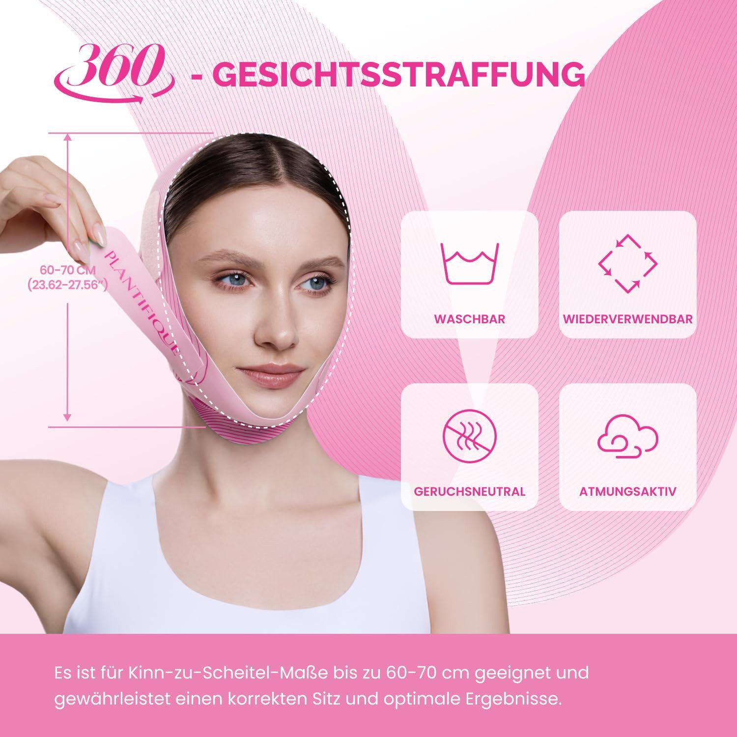 PLANTIFIQUE Gesichtsmaske Kinnmaske Doppelkinn Wiederverwendbar Beauty-Accessoire, V-Line Gesichtsmaske für definierte Gesichtskonturen