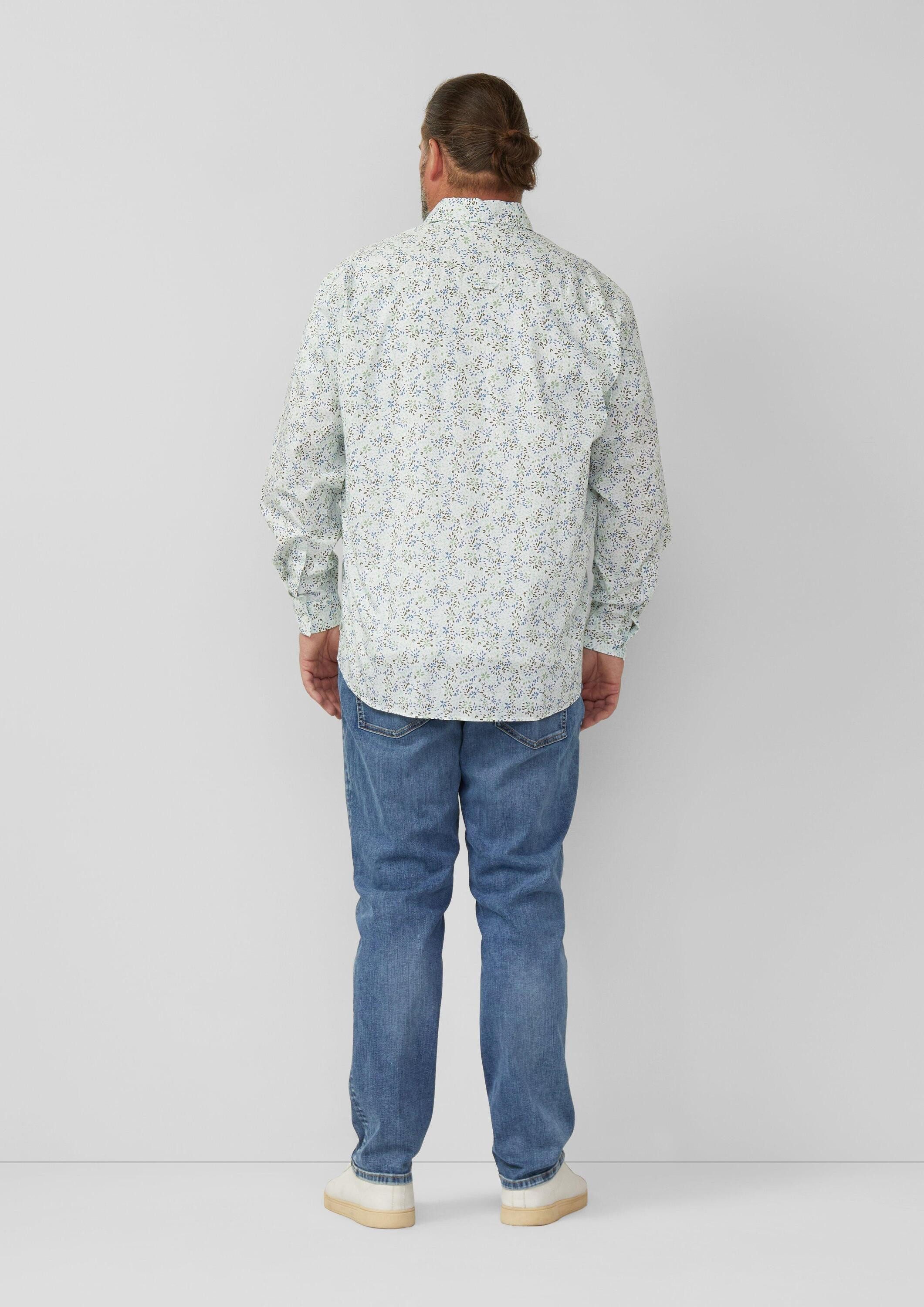 s.Oliver Langarmhemd Hemd Slim Fit: Langarmhemd mit All-over-Print und Kentkragen