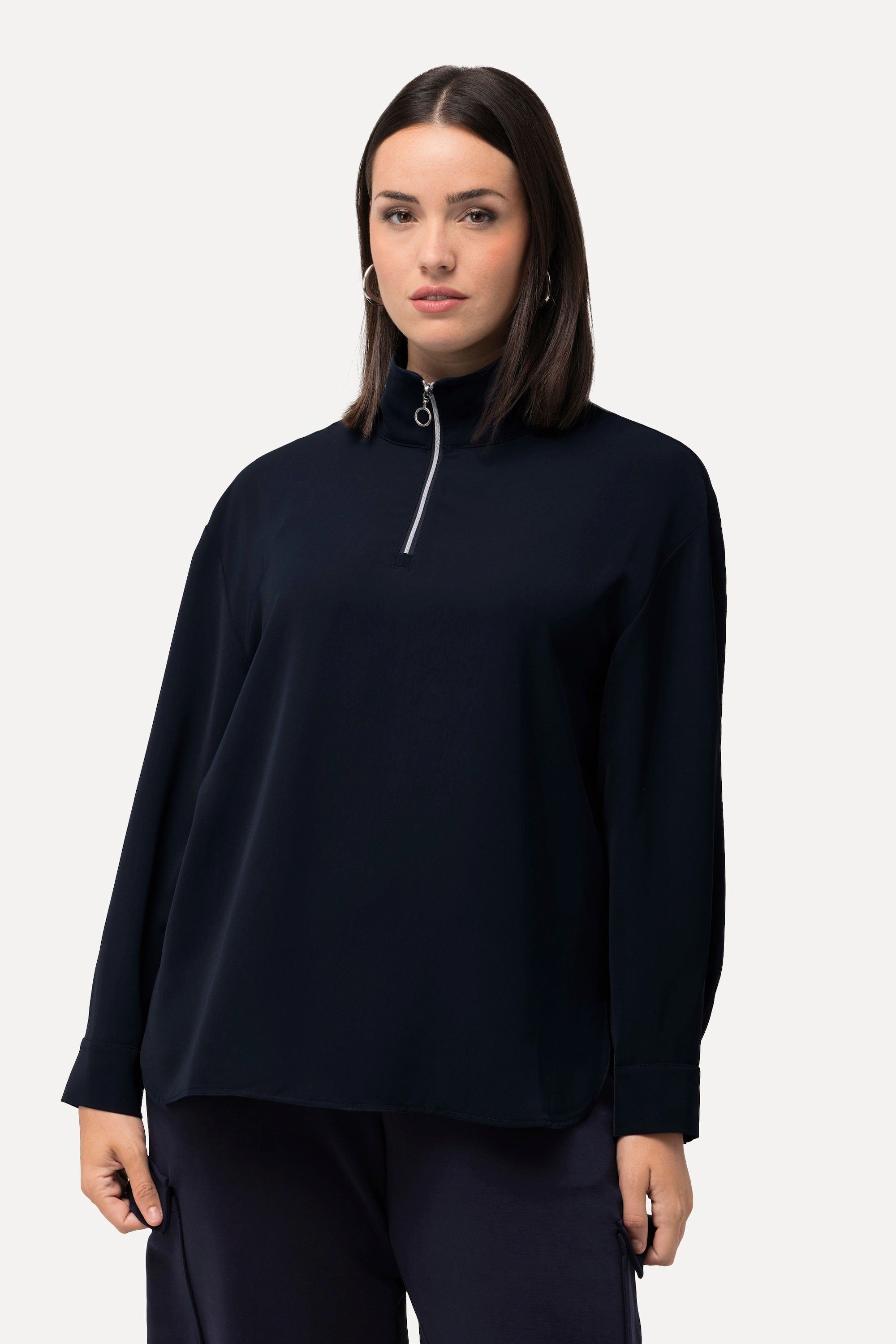 Tunika Tunika Zipper Oversized Stehkragen Langarm