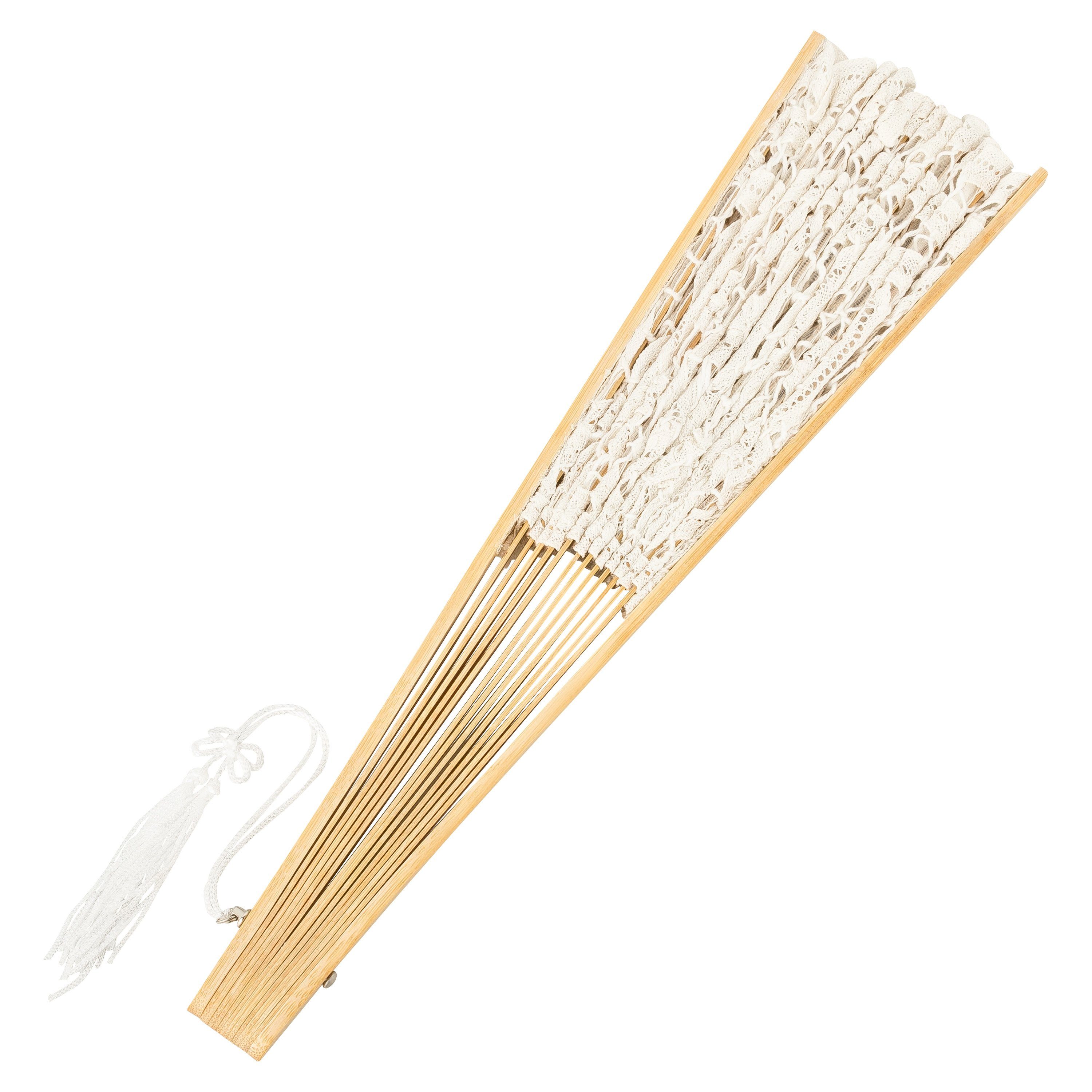 von Lilienfeld Handfächer Fächer Carmen handgeklöppelte Spitze Bambusstäbe, Zierquaste, echte geklöppelte Battenburg-Spitze (Baumwolle)